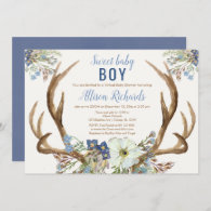 Rustic deer antlers Sweet boy Virtual Baby Shower Invitation