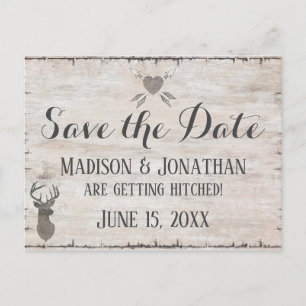 Rustic Deer Antlers Wedding Save the Date Postcard