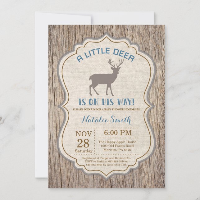 Rustic Deer Baby Shower Invitation Boy (Front)