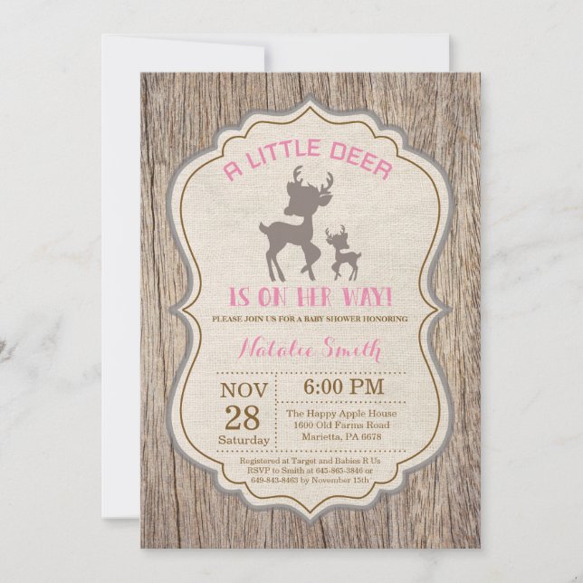 Rustic Deer Baby Shower Invitation Girl (Front)