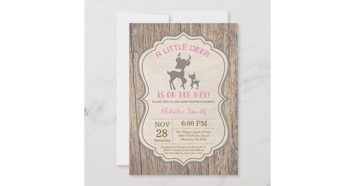 Rustic Deer Baby Shower Invitation Girl | Zazzle