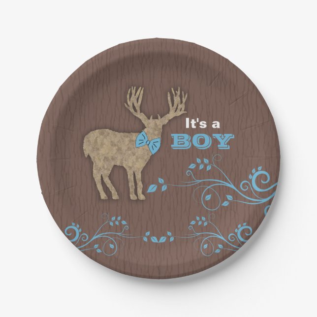Rustic Deer Baby Shower Paper Plates (Front)
