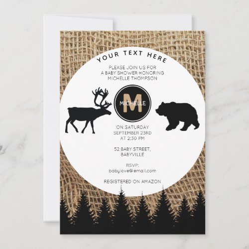 Rustic Deer  Bear Baby Shower Invitation