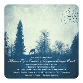 Rustic Deer Blue Country Trees Wedding Invitations