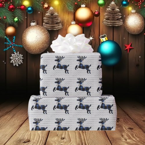 Rustic Deer Blue Silver Boho Pattern Wrapping Paper