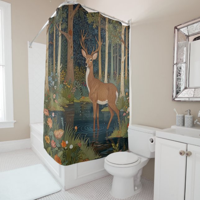 Rustic deer boho woodland forest greenery cabin  shower curtain (In Situ)