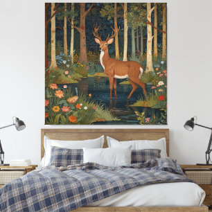 Rustic deer boho woodland forest greenery  canvas print