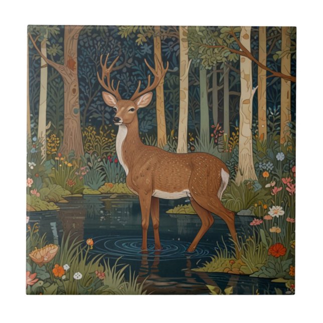 Rustic deer boho woodland forest greenery design ceramic tile (Front)
