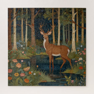 Rustic deer boho woodland nature lover greenery jigsaw puzzle