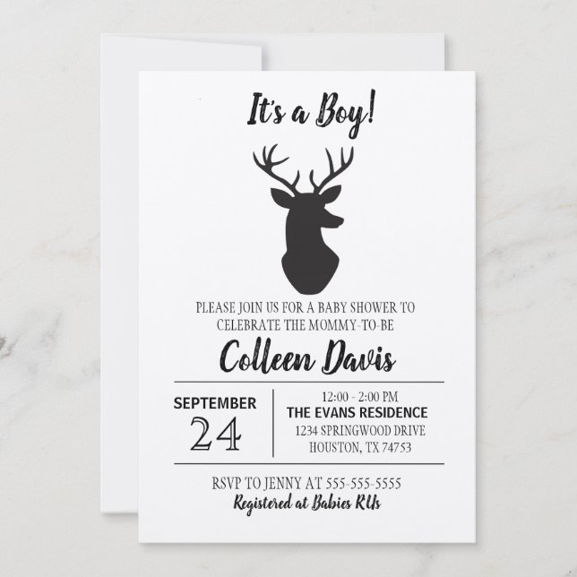 Rustic Deer Boy Baby Shower Invitation | Kraft (Front)