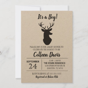 Rustic Deer Boy Baby Shower Invitation Kraft