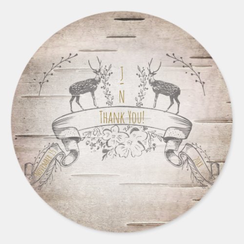 Rustic Deer  Branches Birch Wedding Favor Classic Round Sticker