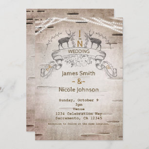 Rustic Deer & Branches Birch Wedding Invitations