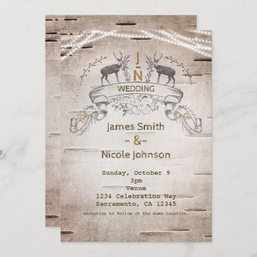 Rustic Deer  Branches Birch Wedding Invitations