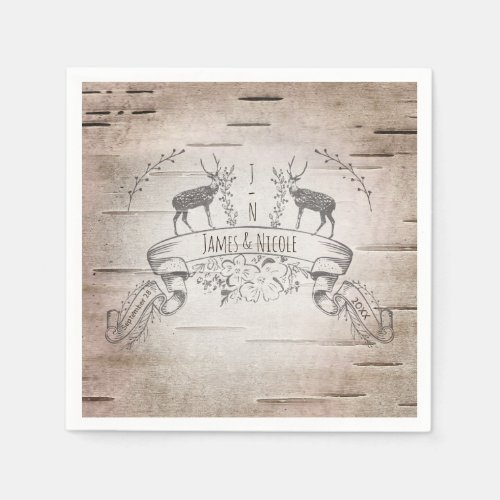 Rustic Deer  Branches Birch Wedding Reception Napkins