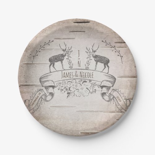 Rustic Deer  Branches Birch Wedding Reception Paper Plates