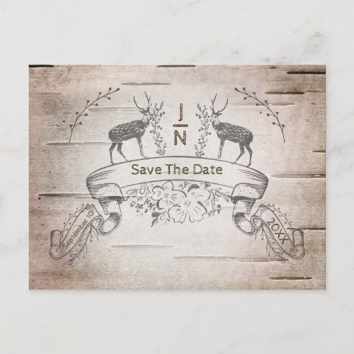 Rustic Deer  Branches Birch Wedding Save The Date Announcement Postcard