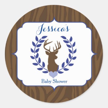 Rustic Deer Buck Baby Shower Favor Sticker by seasidepapercompany at Zazzle