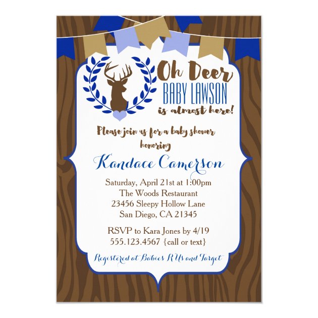 Rustic Deer Buck Baby Shower Invitation, Boy Blue Card