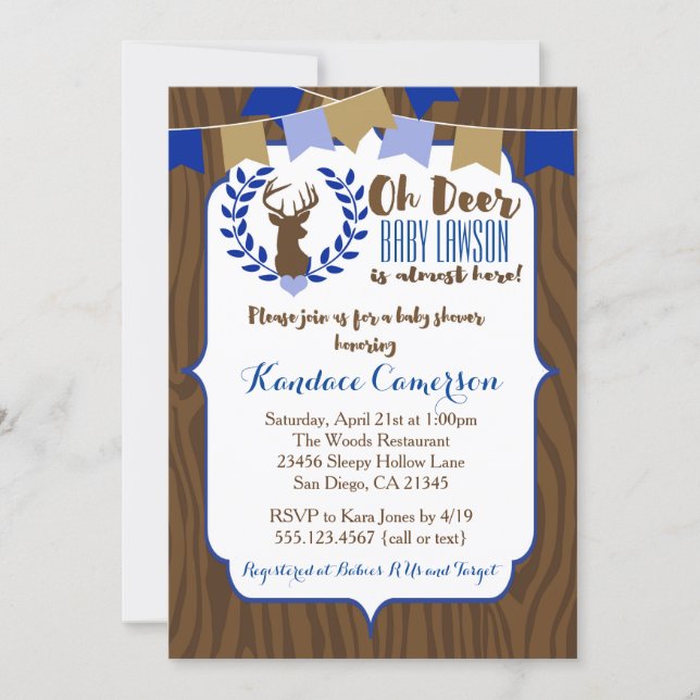 Rustic Deer Buck Baby Shower Invitation, Boy Blue Invitation (Front)