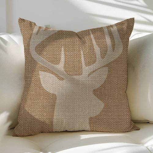 Rustic Deer Buck Burlap Throw Pillows