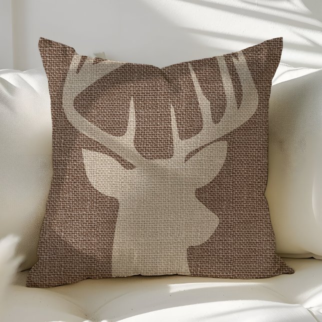 Rustic Deer Buck Burlap Throw Pillows (Creator Uploaded)