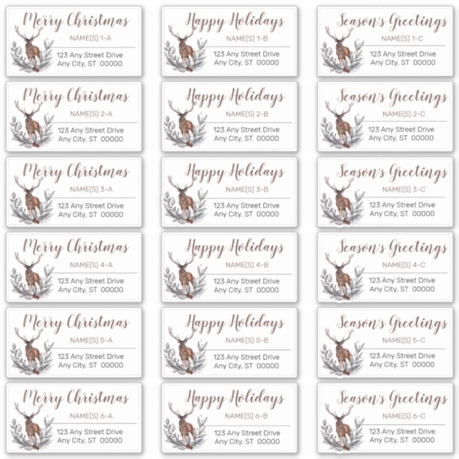 Rustic Deer Buck Christmas Holiday Address Labels (Front)