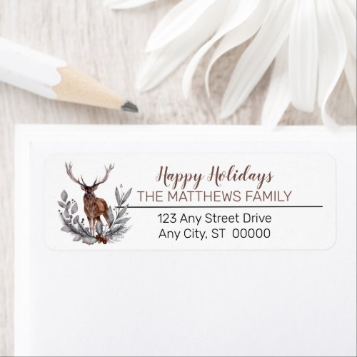 Rustic Deer Buck Happy Holidays Family Label