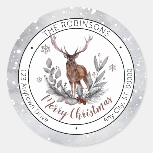 Rustic Deer Buck Merry Christmas Family   Classic Round Sticker