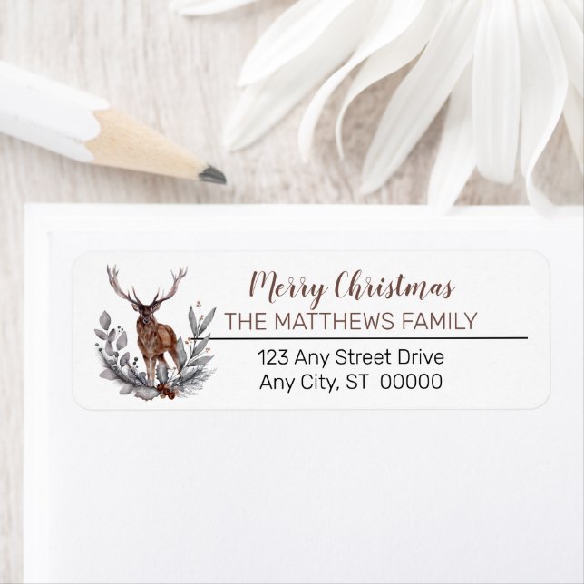 Rustic Deer Buck Merry Christmas Family Label (Insitu)