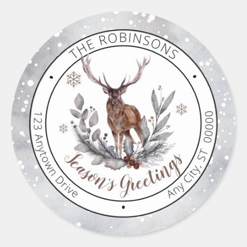 Rustic Deer Buck Seasons Greetings Family Classic Round Sticker