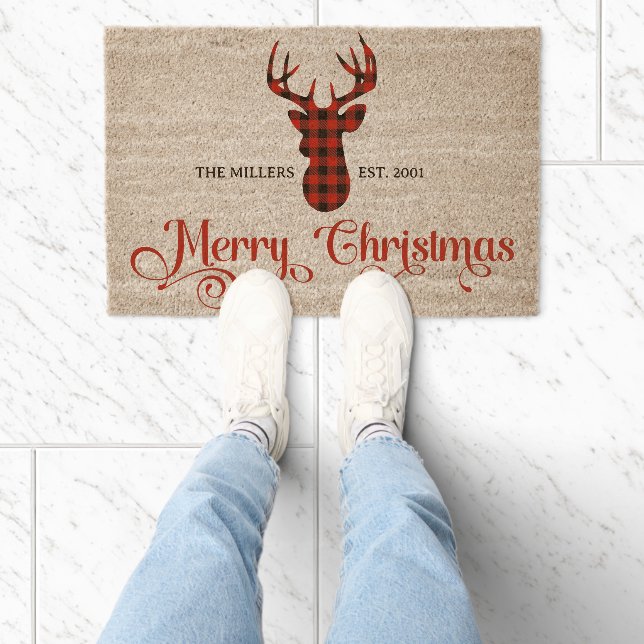 Rustic Deer Christmas Holiday Home Decor Fiber Doormat (Insitu)