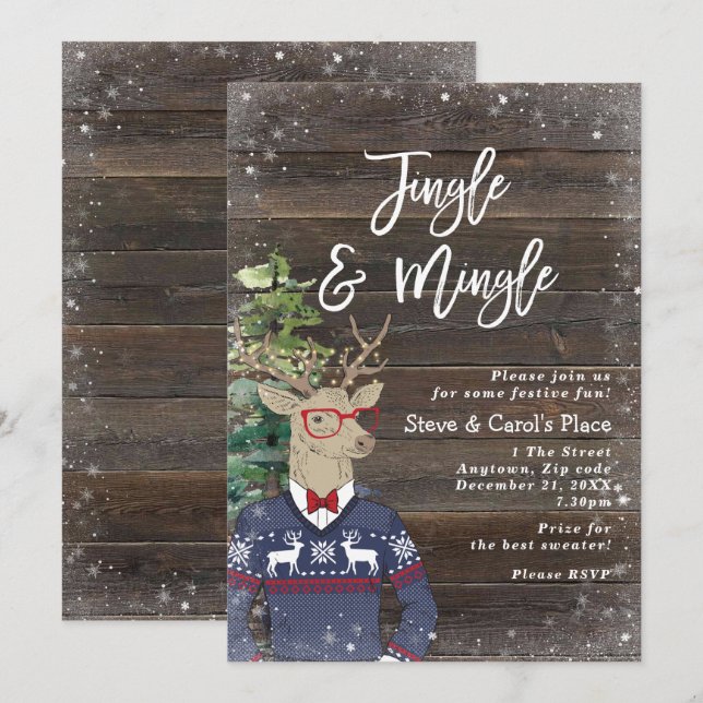 rustic deer christmas holiday party invitation (Front/Back)