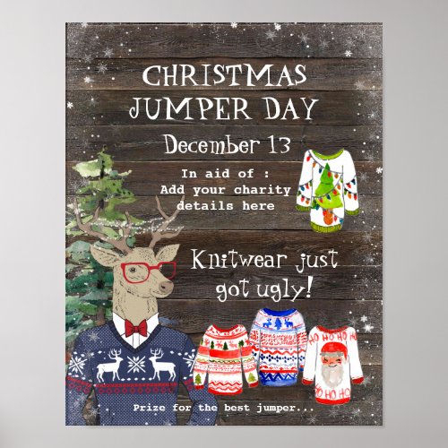 rustic deer christmas jumper day poster