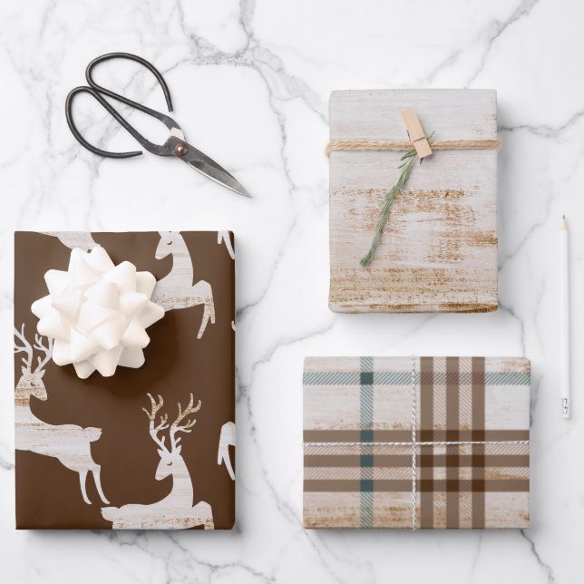 Rustic Deer Christmas Wrapping Paper Sheets (Front)