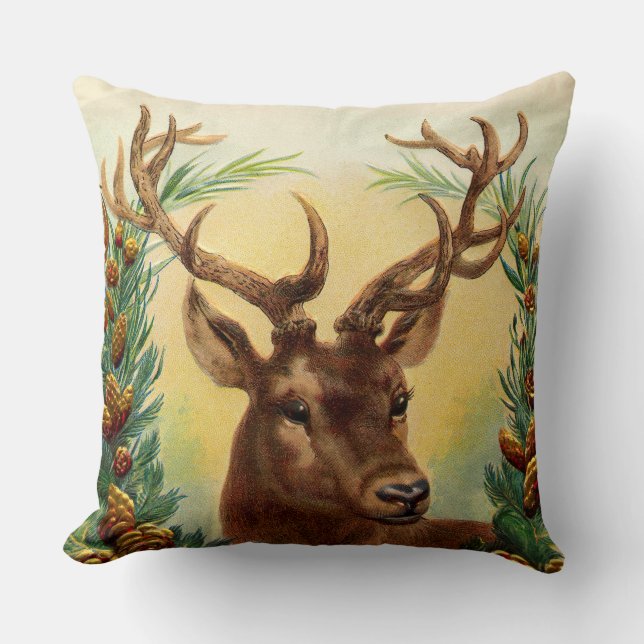 Rustic Deer Country and farm inspired Throw Pillow (Front)