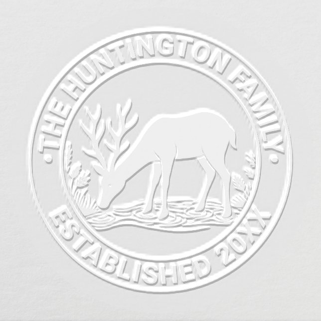 Rustic Deer Drinking Water Family Name Date Est Embosser (Design)