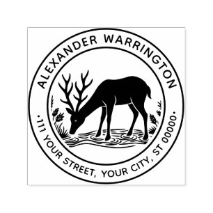 Rustic Deer Drinking Water Family Name Date Est Self-inking Stamp