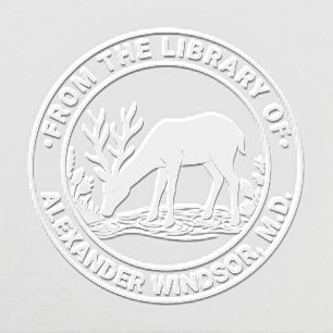 Rustic Deer Drinking Water Library Book Name Embosser