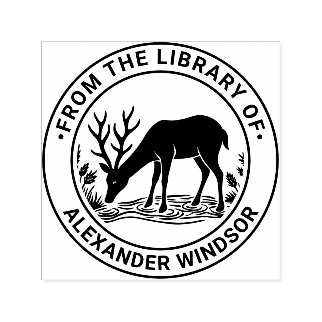 Rustic Deer Drinking Water Library Book Name Self-inking Stamp (Design)