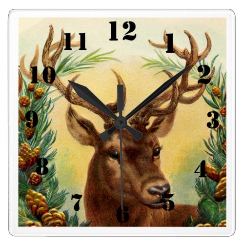 Rustic Deer Elegant Square Wall Clock