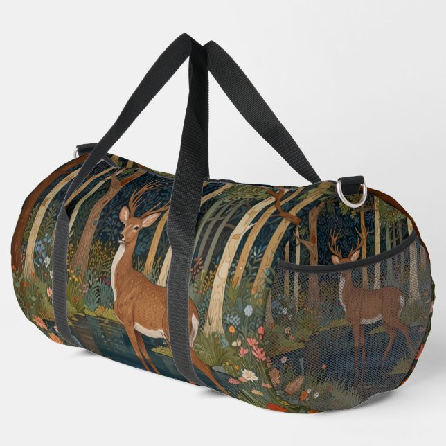 Rustic deer elk art boho woodland forest greenery  duffle bag (Right Corner)