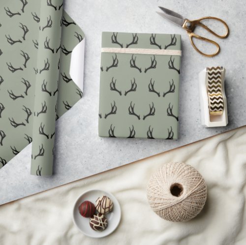 Rustic Deer Farmhouse Sage Green Antler  Wrapping Paper