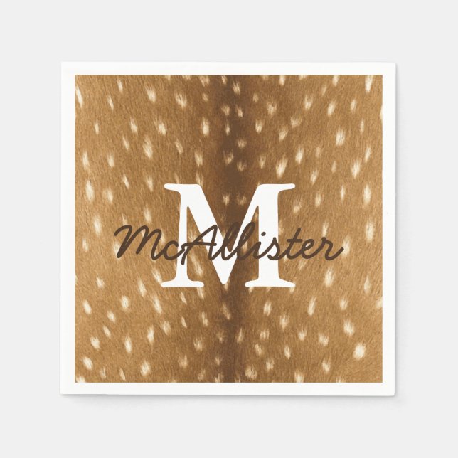 Rustic Deer Fawn Hide Personalized Napkins (Front)