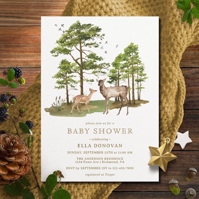 Rustic Deer Fawn | Neutral Woodland Baby Shower Invitation (Creator Uploaded)