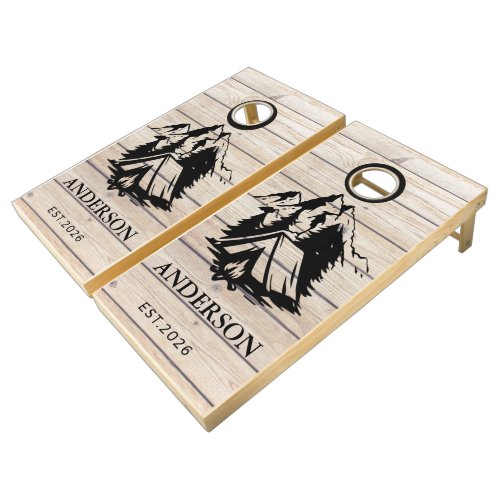 Rustic Deer Forest Monogrammed Wood Cornhole Set
