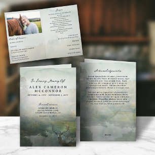 Rustic Deer Forest Pond In Loving Memory Funeral Program
