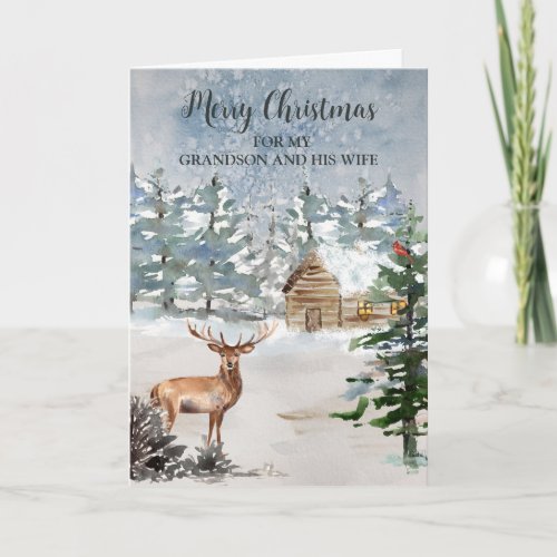 Rustic Deer Grandson and Wife Christmas Card