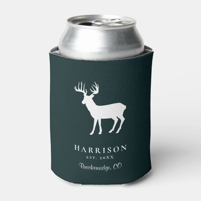 Rustic Deer Green Personalized Can Cooler (Can Front)