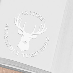 Rustic Deer Head Antler Silhouette #2 Ex Libris R Embosser